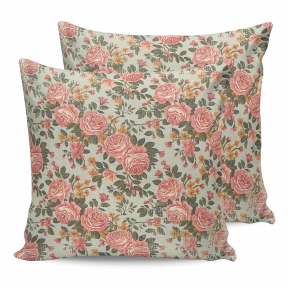 Outdoor Waterproof Throw Pillow Covers Set of 2 Pink Camellia Floral Decorative Pillowcases Square Outdoor Pillows Cushion Case 16x16 Inch Vintage Green Flowers Patio Pillows for Couch Sofa Bed