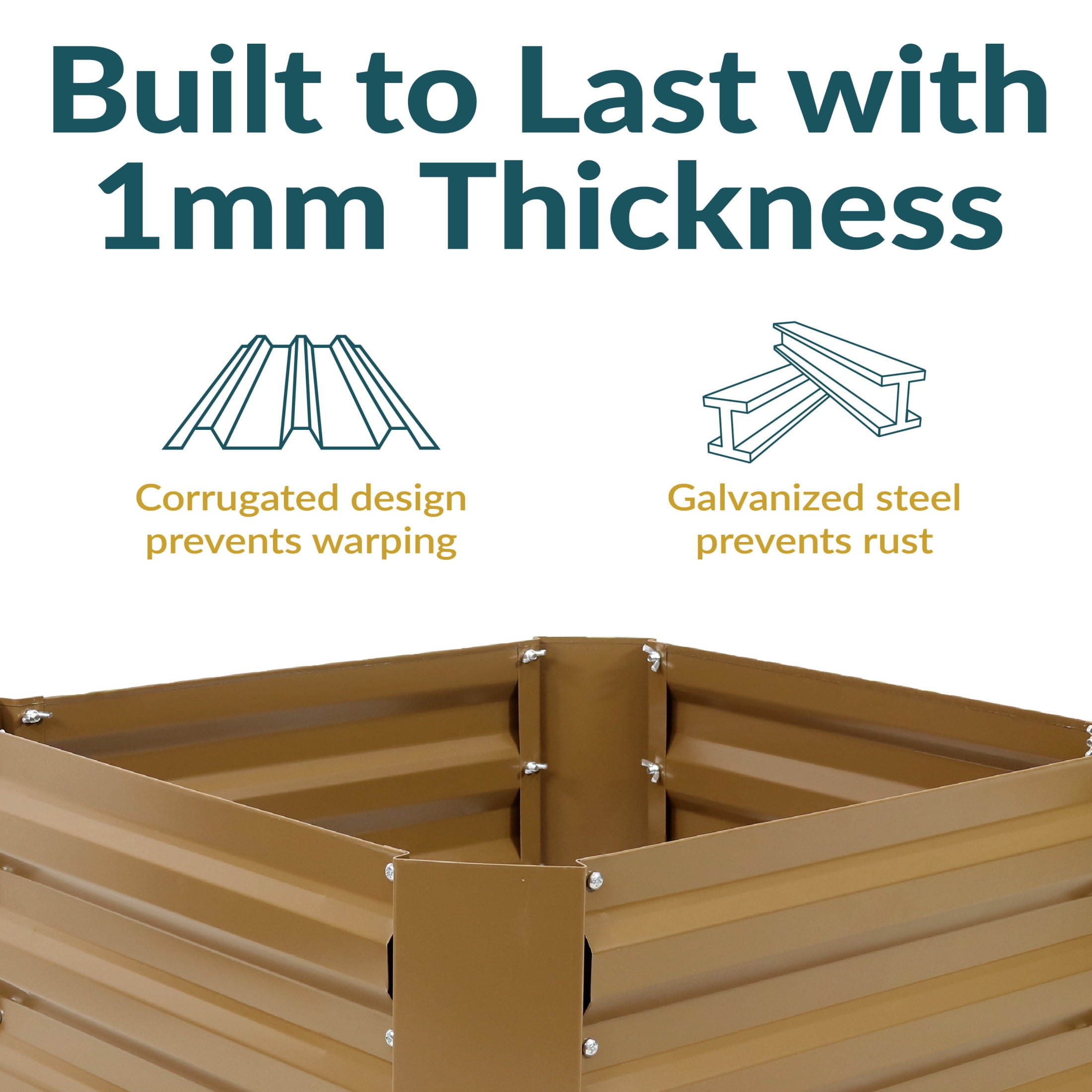 Sunnydaze 24" x 24" x 11.75" Square Brown Galvanized Steel Raised Garden Bed