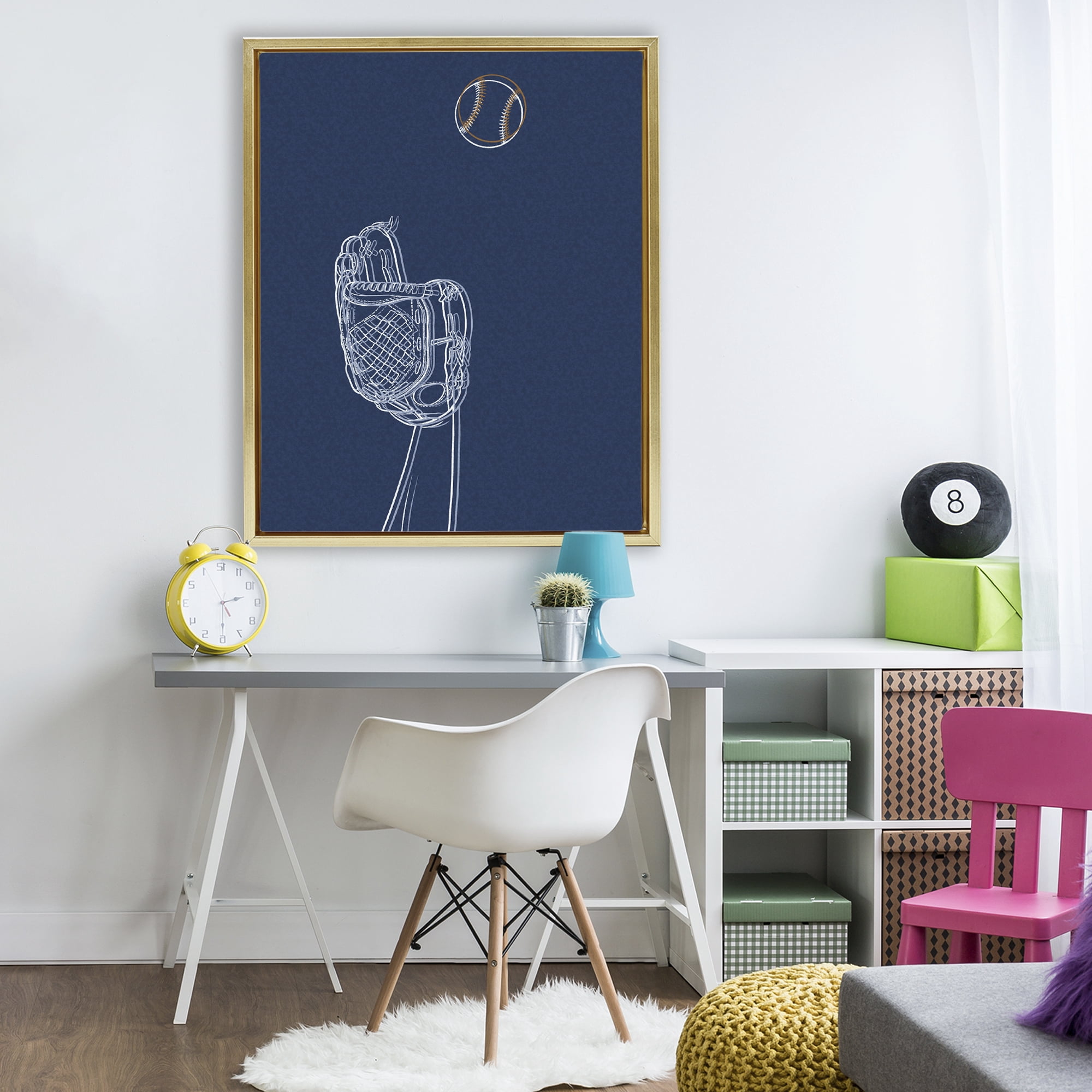 Stupell Industries Baseball Lines Contour Gold Framed Floater Canvas Wall Art, design by Marcus Prime