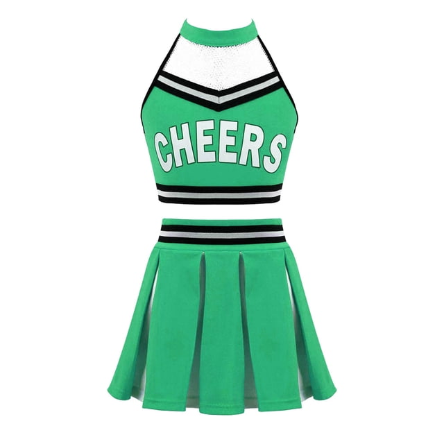 MSemis Tenues de Cheerleading pour Filles Uniforme Chef de Cheer Halloween Costumes Crop Top avec Jupe Plissée Vert 12