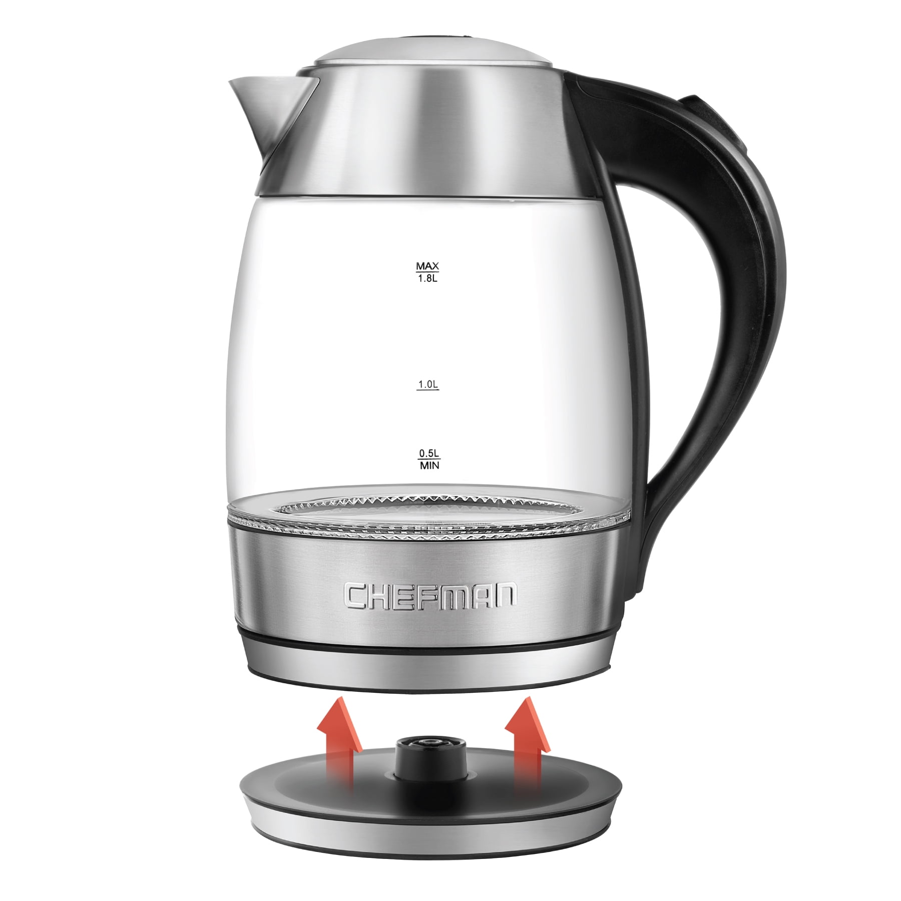 Chefman 1L Electric Tea Kettle with LED Lights, Automatic Shut Off,  Removable Lid, Boil-Dry Protection, Hot Water Electric Kettle Water Boiler