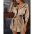 thumbnail image 2 of ZAXARRA Robe Chemise d'Été Femme Couleur Unie Manches Mi-Longues Col en V Robe Slim, 2 of 5