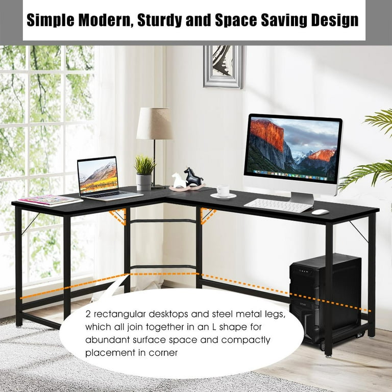 Eyerson L-Shape Gaming Desk with Built in Outlets 17 Stories Color (Top/Frame): Black, Size: 33.30 H x 63 W x 31.50 D