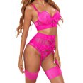 thumbnail image 2 of VISgogo Mujeres 3PCS Traje de lencería, Floral Lace Sling 3/4 Cup Bra, Mini G-String, Liguero de cintura alta, Hollow Bodydoll Suit VISgogo moda, 2 of 5