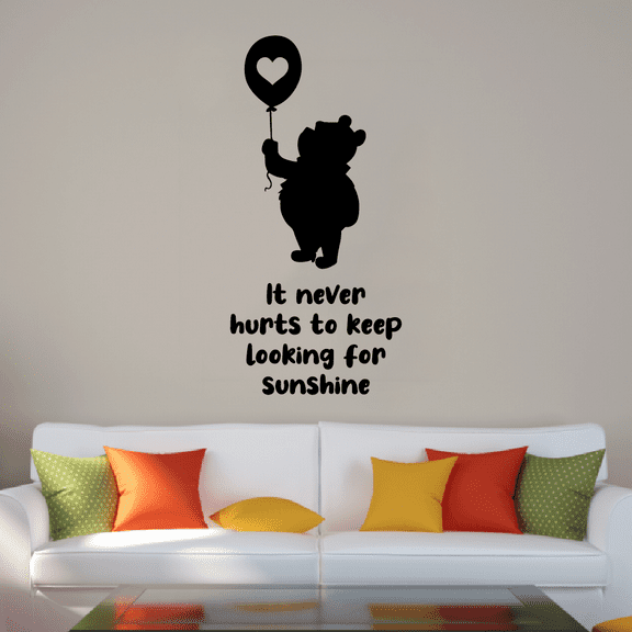 It Never Hurts To Keep Looking For Sunshine - Self Growth Motivational Quote Winnie The Pooh Silhouette Vinyl Wall Decal Sticker Art Home Room Bedroom Living Room Nursery Kinder Décor Size(40x16 inch)