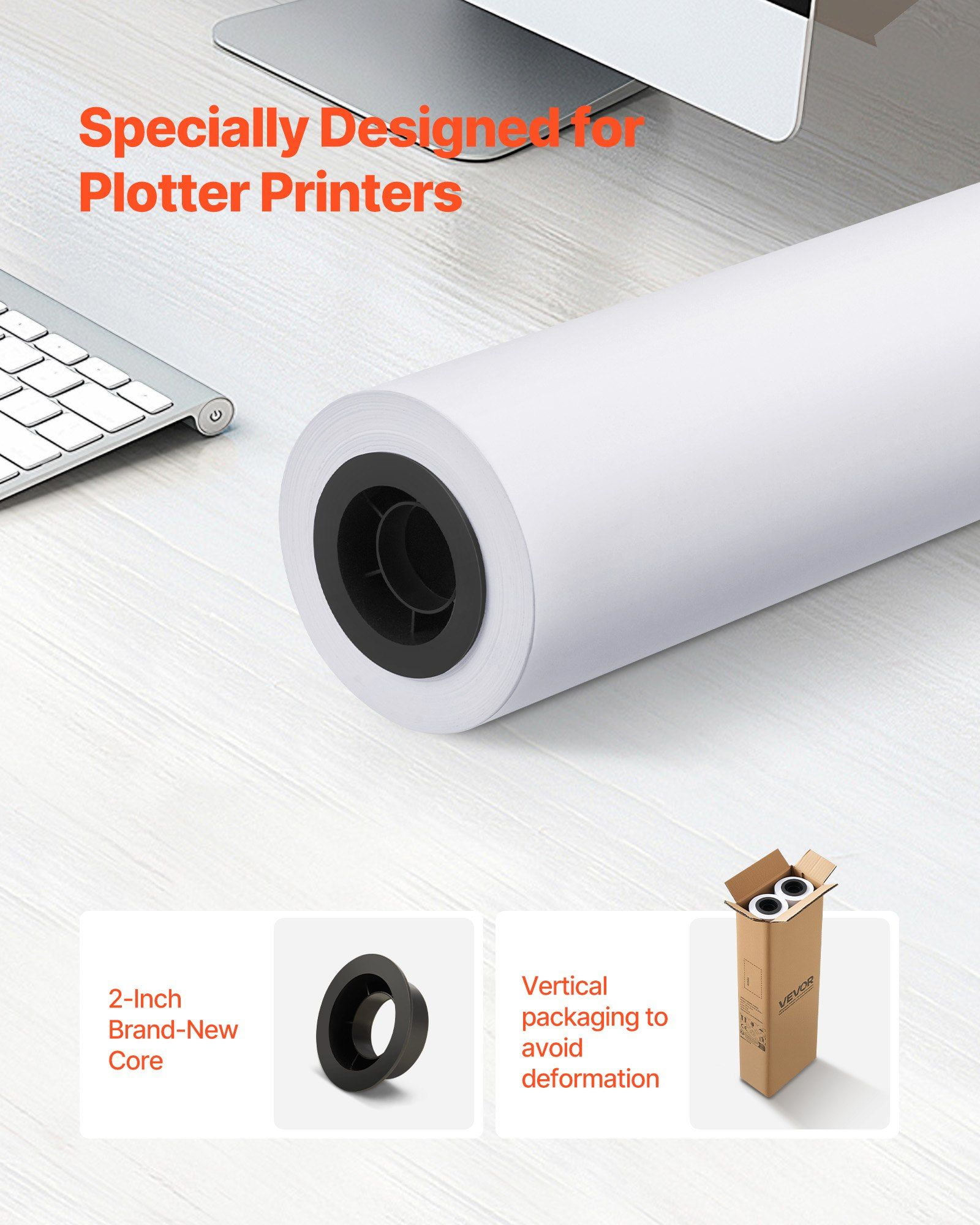 CAFORKP 2-Roll Wide Format Plotter Paper, 24"x150', CAD Bond 20lb for Engineering Drawings
