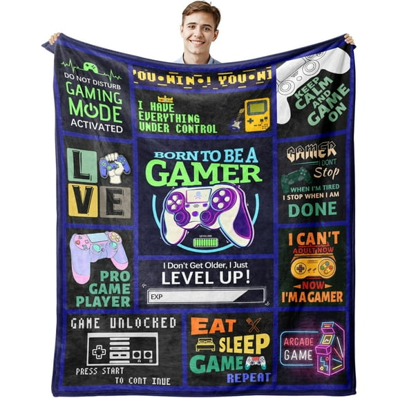Gamer Gifts for Kids, Gamer Blanket, Gifts for Gamers Men, Gaming Gifts for Boys, Video Game Lover Gifts, Game Room Decor Gift for Boys/Men 60"X 50"