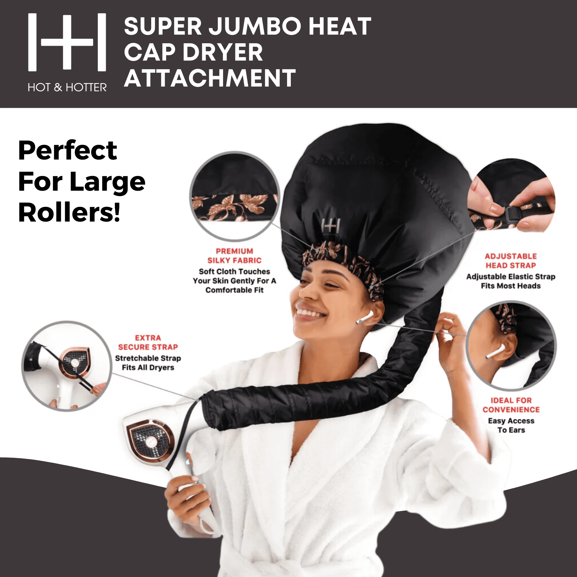 Hot & Hotter Super Jumbo Black Heat Cap Dryer Attachment