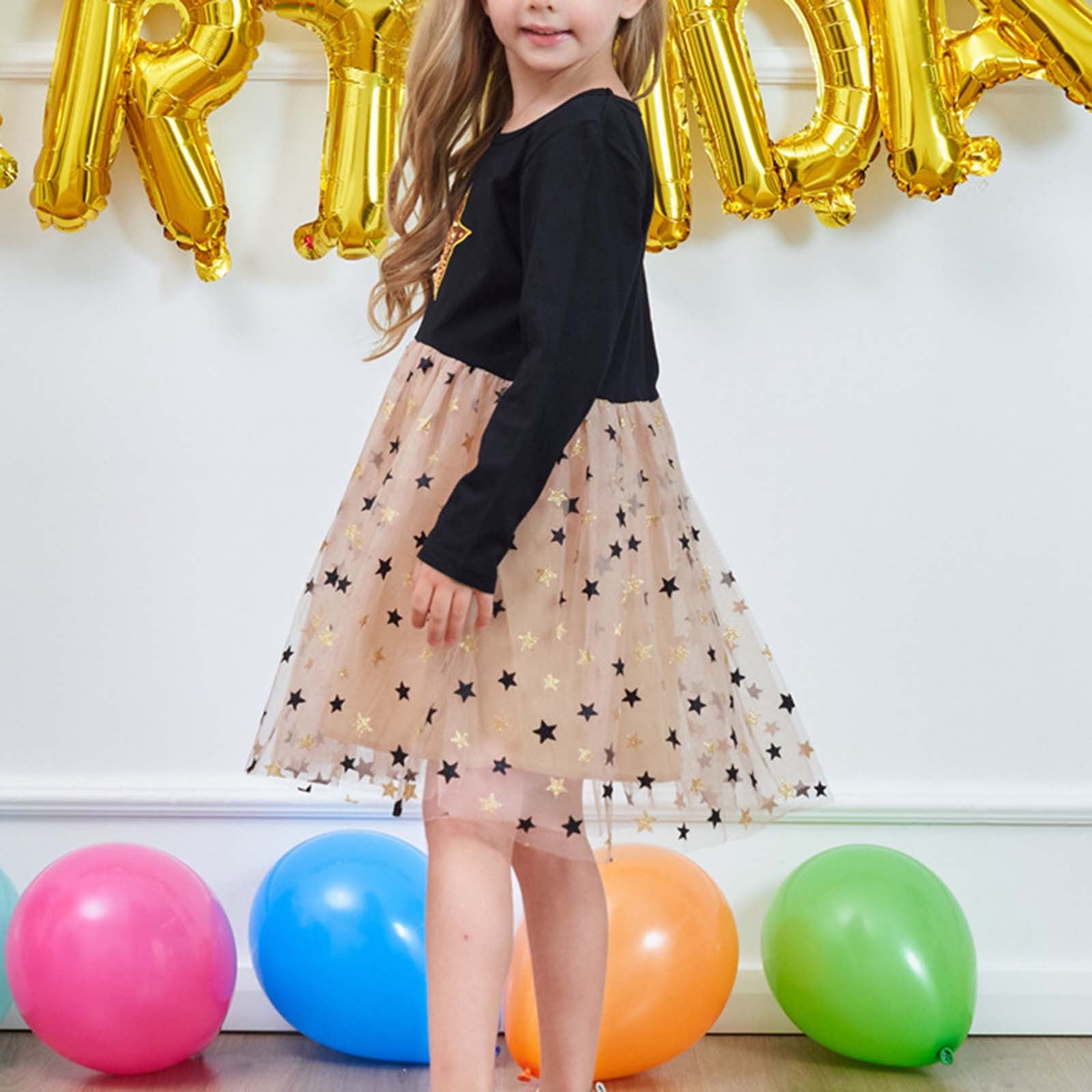 Jovati Girls Long Sleeve Dress Girls Spring Winter Dress Star Sequins Princess Dress Girls Long Sleeve Dress Long Sleeve Sequin Dress Long Sleeve Part