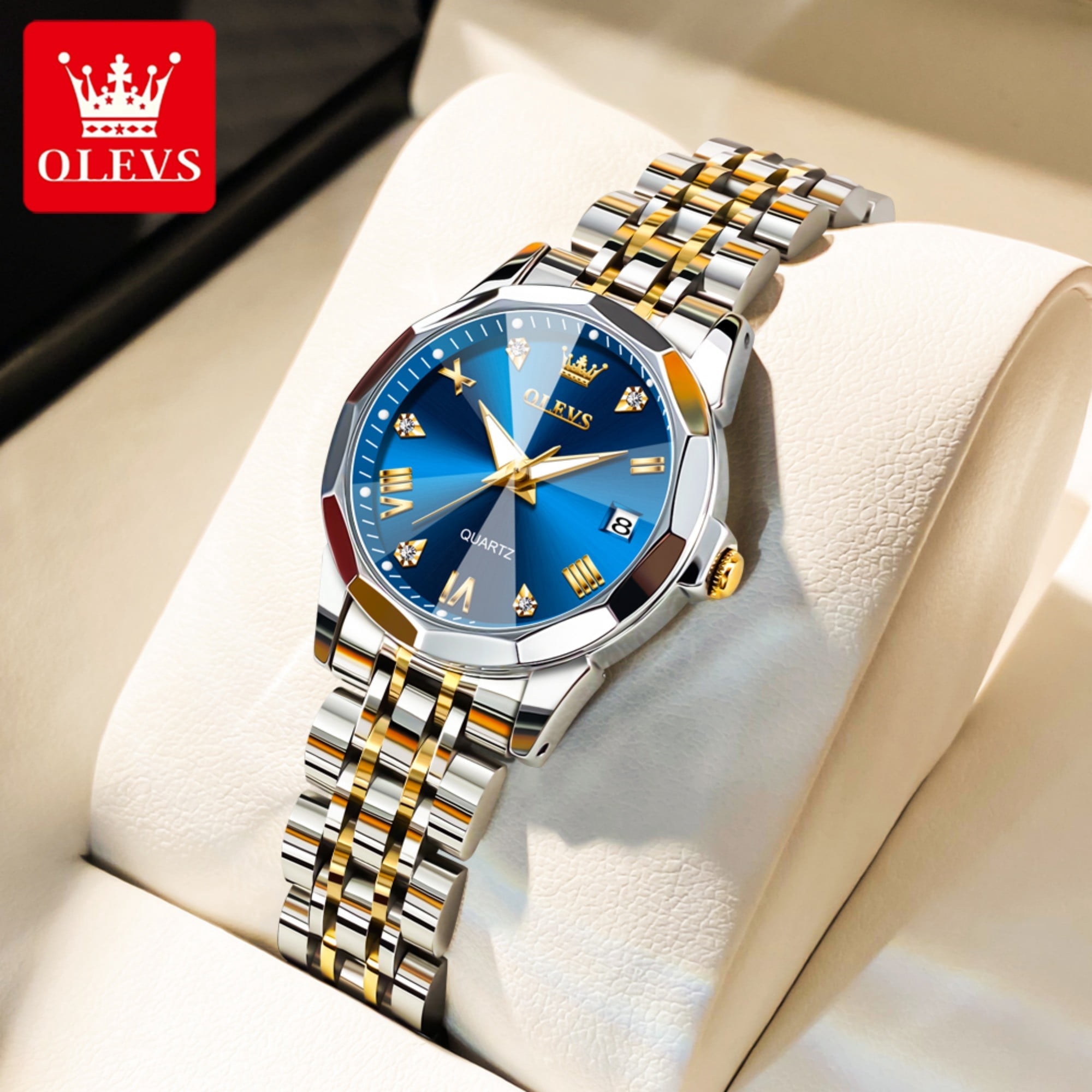 OLEVS Watches for Women Luxury Casual Dress Analog Quartz Digital Date Two Tone Gold Plated Stainless Steel Waterproof Luminous Female Wrist Watch Reloj para Mujer