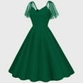 thumbnail image 3 of Cavosen 50s Dresses for Women Vintage Short Sleeve Dresses Retro Solid Midi Tea Dress Knee Length Party Dress Mesh Patchwork V-Neck A Line Cocktail Dress Princess Evening Prom Gown, 3 of 6