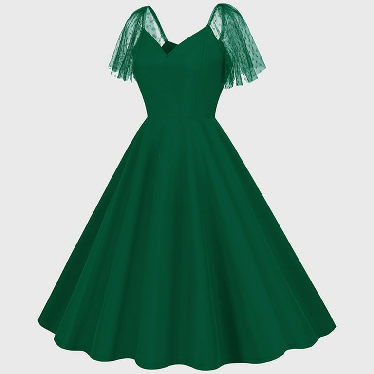 Elainilye Fashion Women Dresses Solid Color Mesh Splicing Vintage Dress Puffy Dress Formal Party Dress Large Skirt,Green - Walmart.com Elainilye Fashion Women Dresses Solid Color Mesh Splicing Vintage Dress Puffy Dress Formal Party Dress Large Skirt,Green - Walmart.com