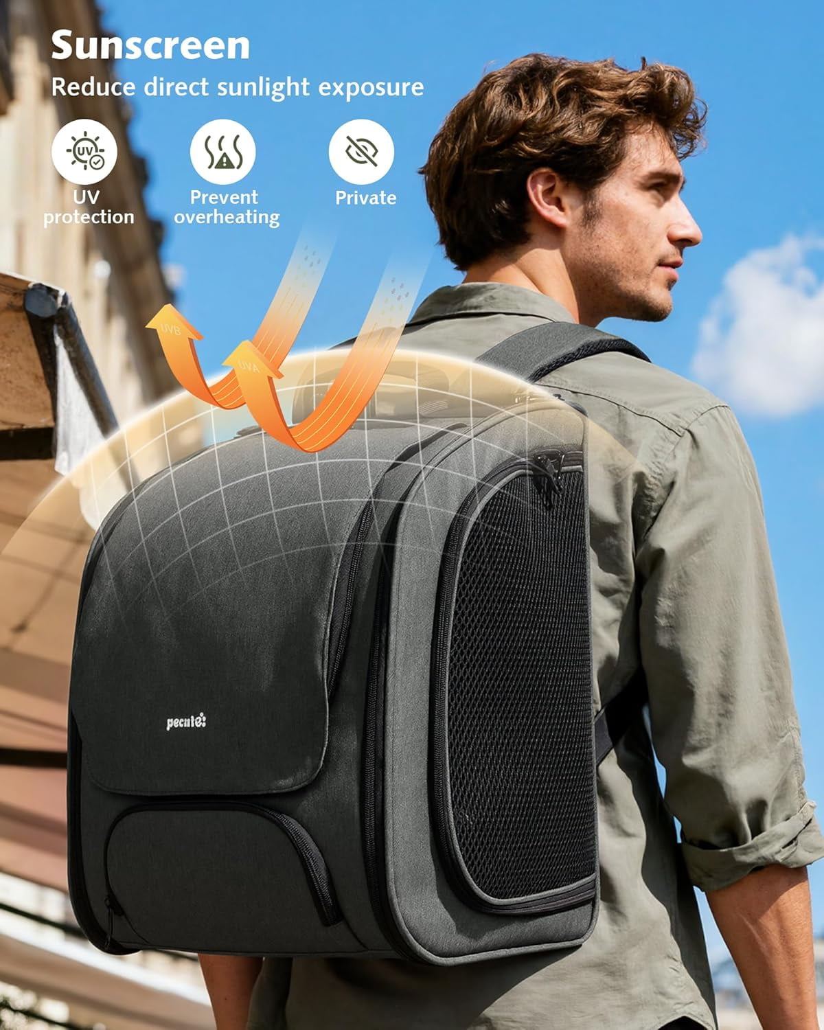 Cat Backpack Carrier, Large Space Cat Bubble Backpack, Breathable Cat Carrier, Shaded Dog Backpack Carrier, Ergonomic 3D Design for Travel, Hiking, Walk, Suitable for Shopping, Car, Vet, Gray