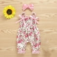 thumbnail image 5 of Odeerbi Baby Girls Cotton Rompers Jumpsuit Baby Clothes 3-12 Months Infant Baby Halter Floral Print Bodysuit Bow Bodysuit with Headband Pink, 5 of 9