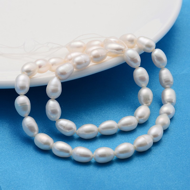 Cultured Freshwater Pearl Beads Strands Rice Creamy White 7~8mm Hole: 0.8mm about 34~35pcs/strand 13.77 inch~14.17 inch