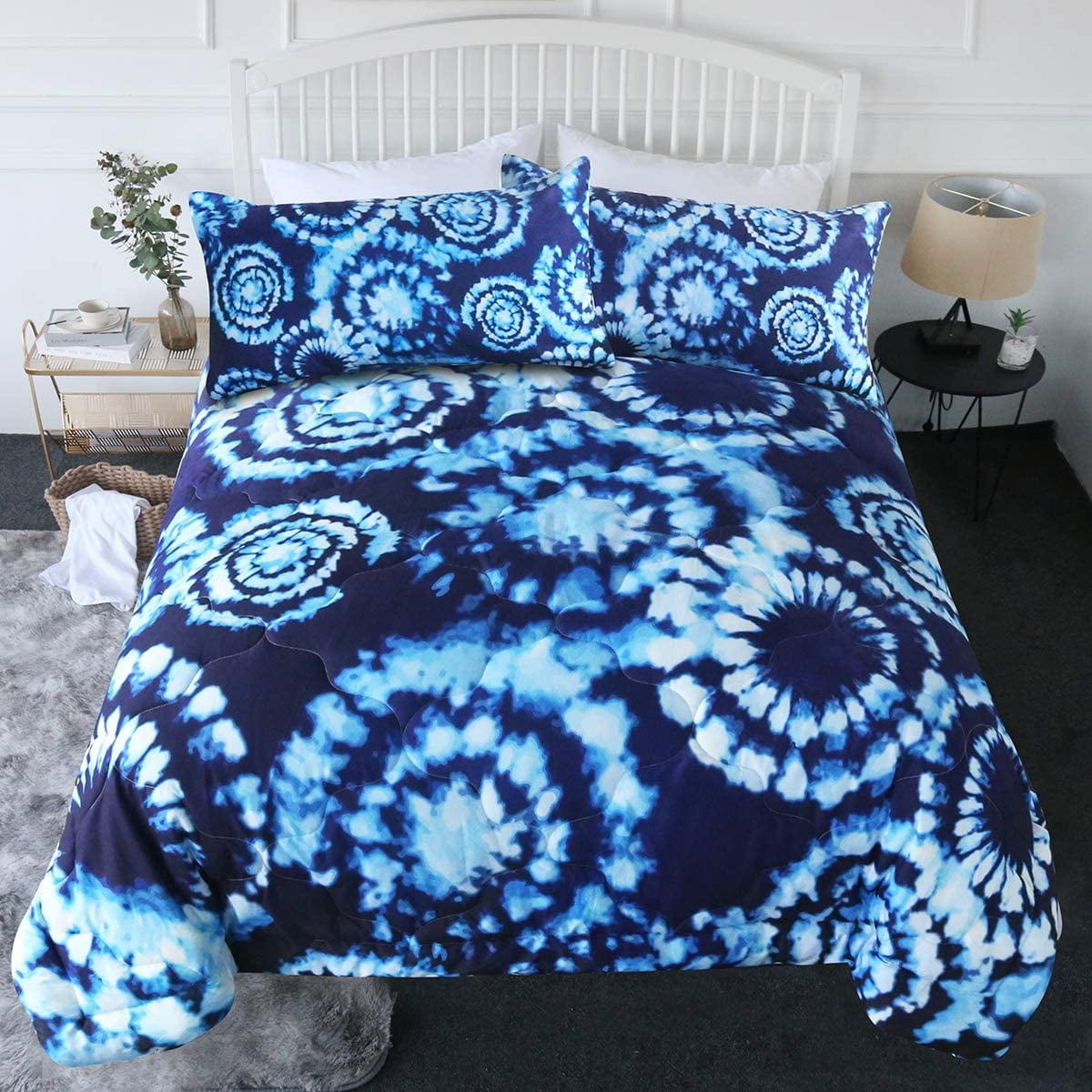 Details about   100% Cotton New Blue Tie dyed Boho printed 3 pcs Cal King Queen Comforter set 