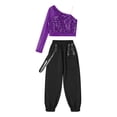 thumbnail image 3 of vastwit Kids Girls Hip Hop Jazz Dance Costumes Sequins Sheer Mesh Long Sleeve Crop Top+Pants Set Purple 16, 3 of 7