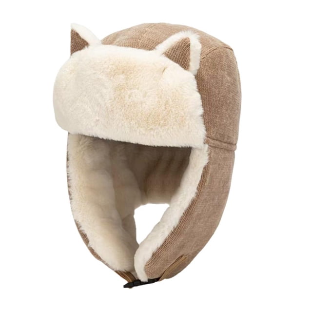 CAIROYAR Gorro con orejeras para niña y mujer, gorro de cazador ushanka con orejas de gato, piel sintética, D1P0, mullido