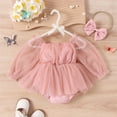 thumbnail image 4 of Infant Baby Girl Mesh Romper Dress with Headband Princess Outfit Photoshoot Clothing for 1-18 Months, 4 of 5