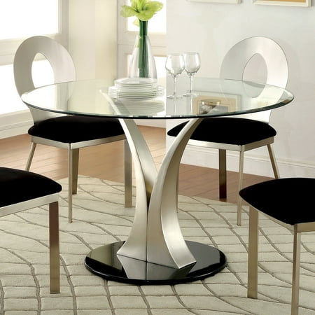 Satin Silver Effect - Furniture of America Sculpture III Contemporary Silver Dining Table by FOA - Satin