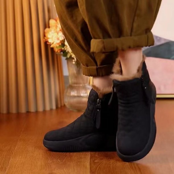 Zapatos de mujer acolchados de algodón, botas de nieve de piel de suela gruesa con forro polar de invierno, zapatos casuales antideslizantes gruesos y cálidos