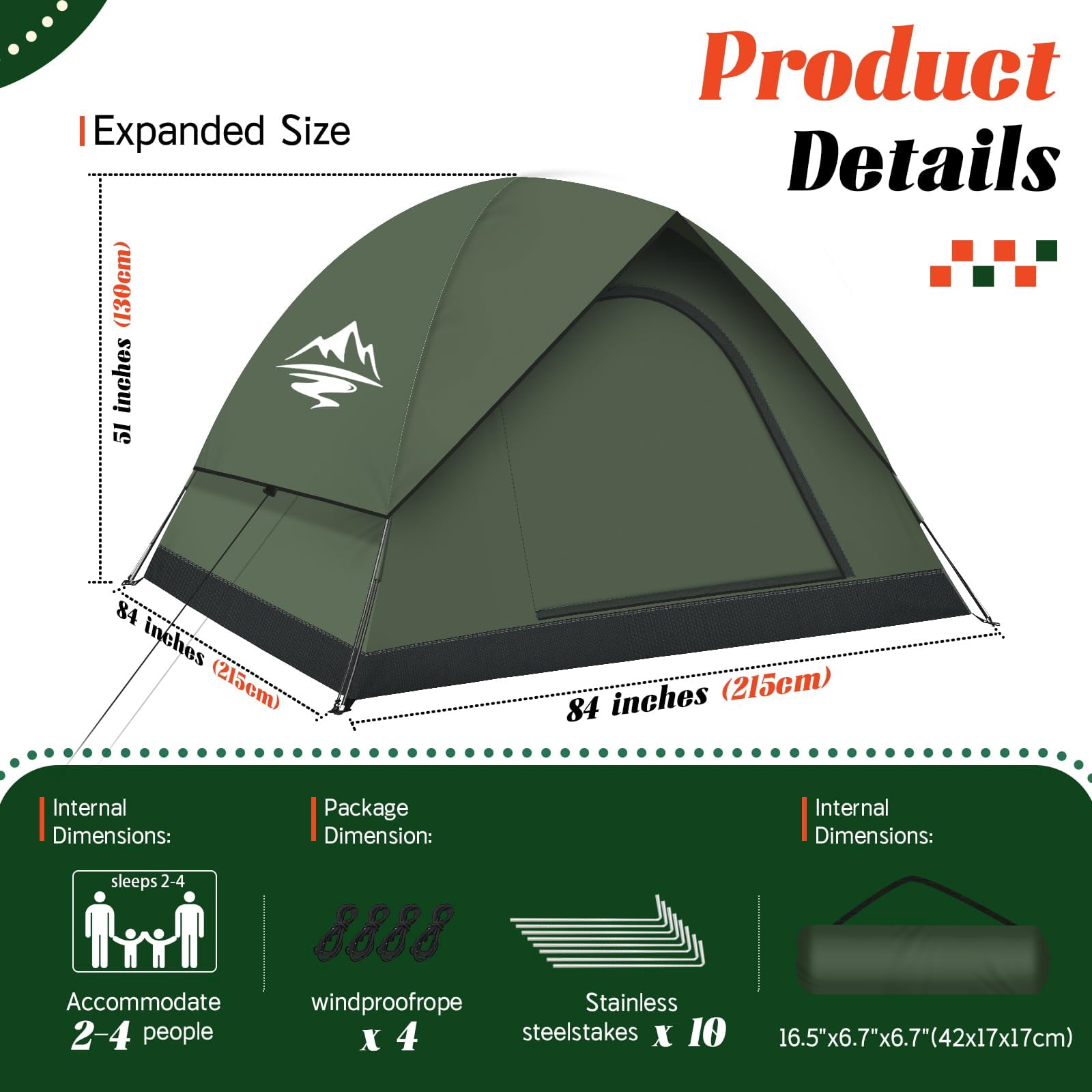 Tents for Camping 2/3/4 Person with Rainfly - Camping Tent Waterproof Windproof, Easy Setup Dome Tent for Hiking & Backpacking