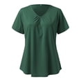 thumbnail image 1 of B91xZ T-Shirts d'Été pour Femmes Manches Courtes Décontracté Uni Imprimé Henley, Vert L, 1 of 4