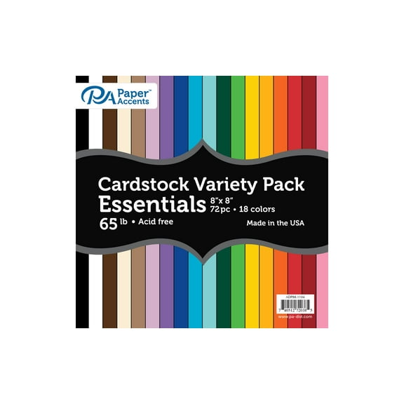 Variety Pack 8x8 72pc 65lb Essential Cardstock