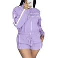 thumbnail image 5 of VISALY Oversized 2 Piece Tracksuits Set Long Sleeve Zip Up Cropped Jacket Athletic Jogger Shorts Travel Athletic Casual Workout Sweatsuits Outfits 2 Piece Windbreaker Short Sets Light Violet L, 5 of 9
