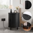 thumbnail image 4 of Aisword Round End Table Set of 2 with Charging Station, Fluted Accent Side Table with Sliding Door and Adjustable Shelf, Nightstand for Small Space, Black, 4 of 6