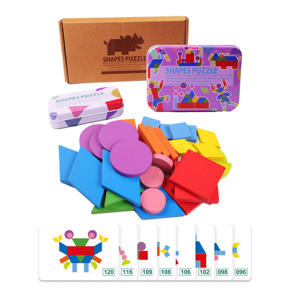 Yungwalm Wooden Pattern Block Tangram Shape Jigsaw Puzzle Set Kids ...