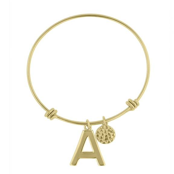 SuperJeweler A Initial Expandable Wire Bangle Bracelet In Yellow Gold For Women