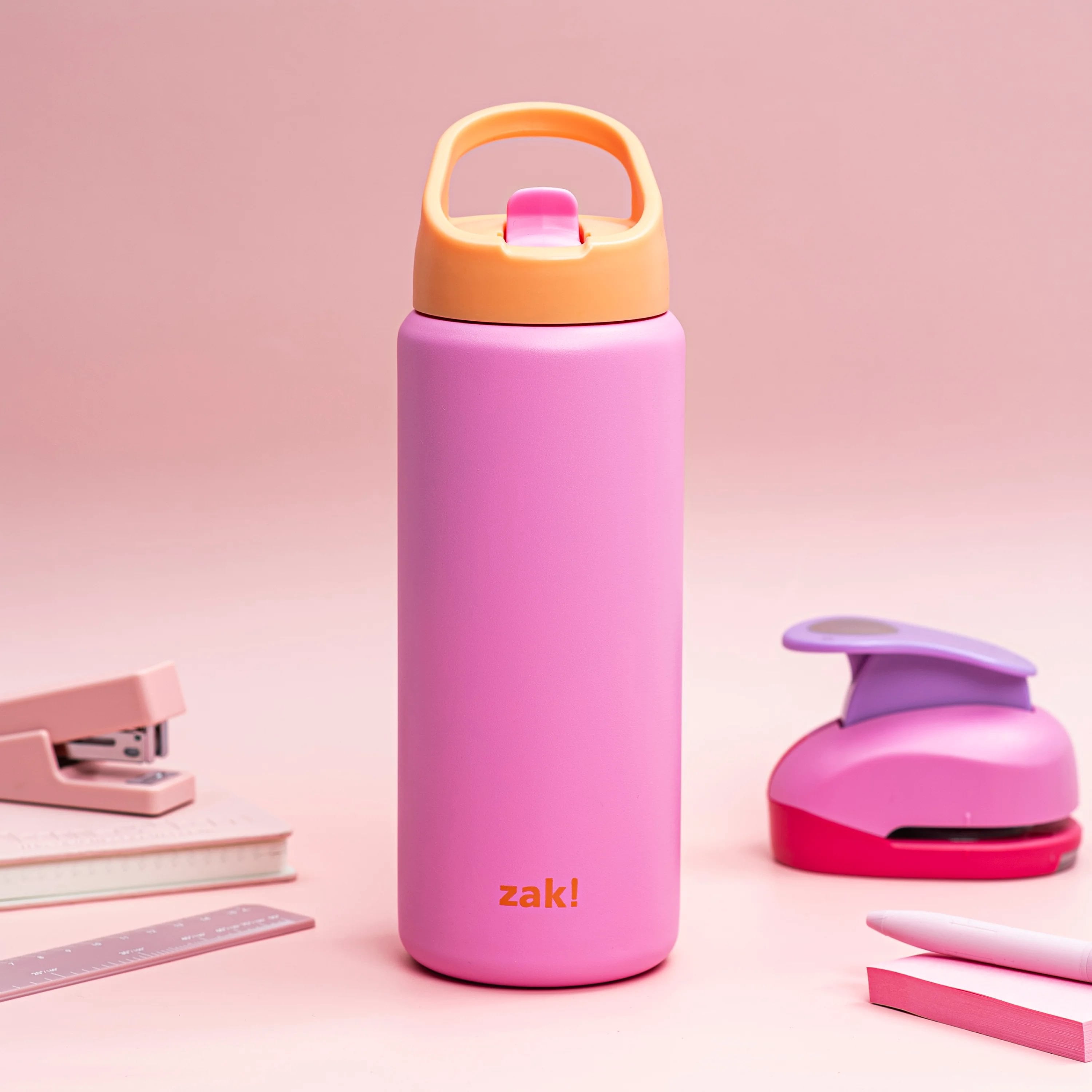 Zak Designs 20oz Lolipop Pink Siply Stainless Steel Clutch