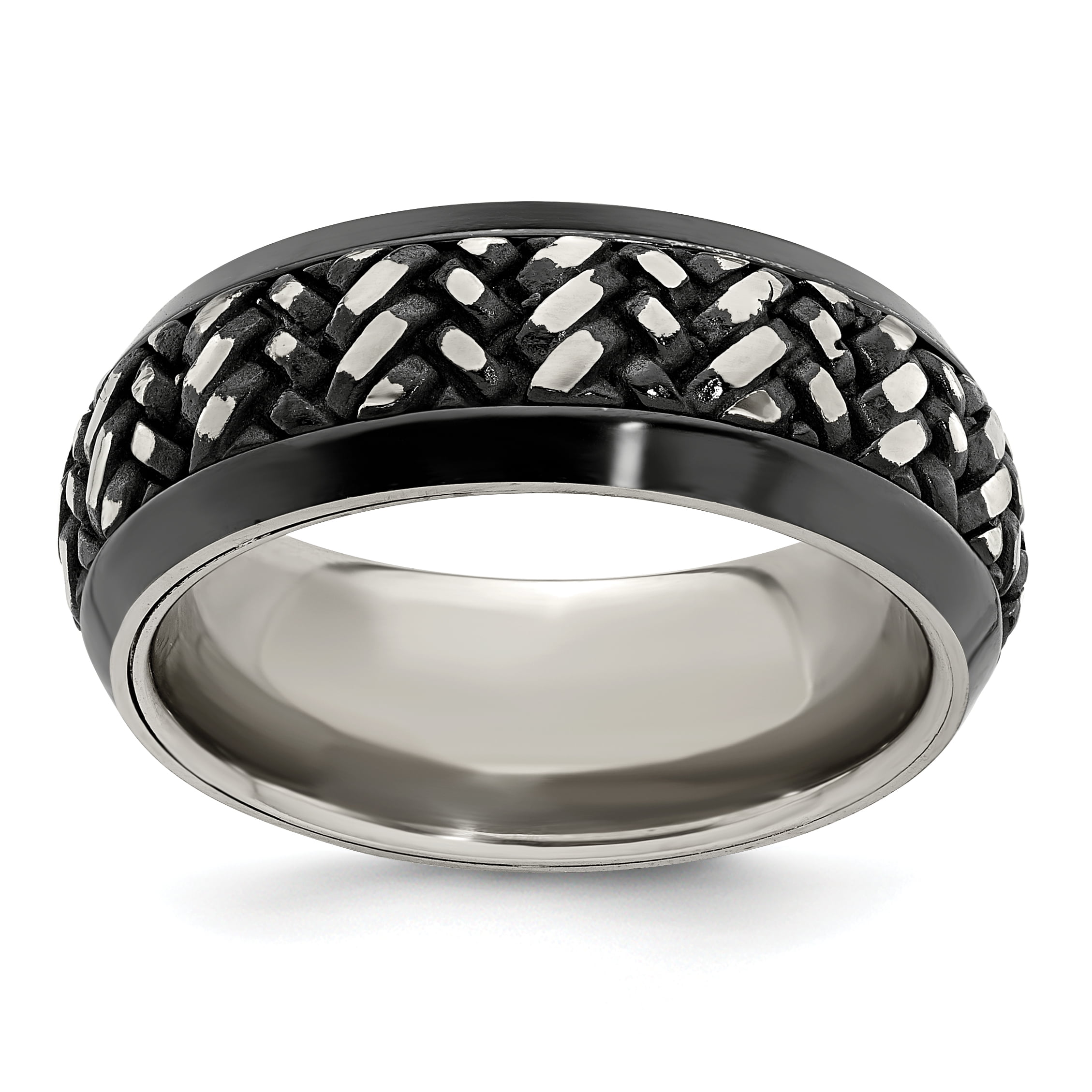 Edward Mirell Jewelry Collection Titanium Black Titanium Hammered 7mm Band Ring 
