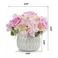 thumbnail image 4 of Enova Home Mixed Artificial Silk Hydrangea and Roses Faux Flowers Arrangement in Ceramic Pot for Home Office Wedding Decoration (Pink), 4 of 4