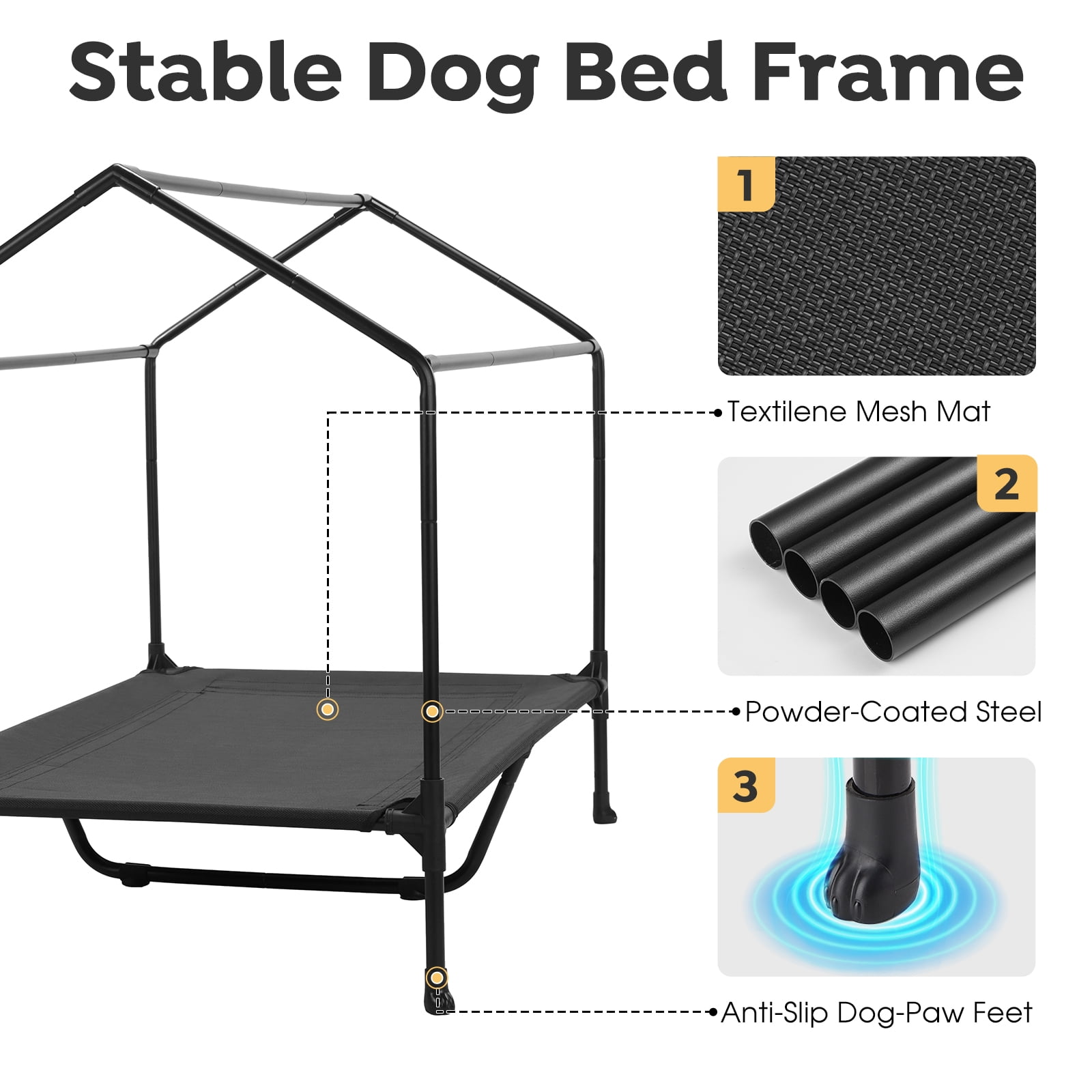 Veehoo 47" Dog House, Elevated Dog Bed with Three-Sided Breathable Mesh Windows and Sunshades