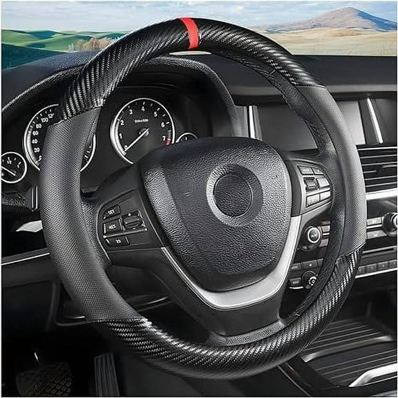 Carbon Fiber Car Steering Wheel Cover, Universal 15 inch Breathable Anti Slip Steering Wheel Covers, Car Interior Accessories for Men and Women, Fit for Most Car, Trucks, SVU