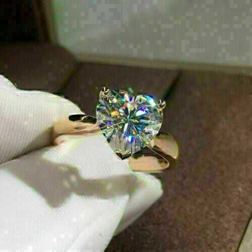 2 Ct Heart Lab Created Diamond Engagement Solitaire Ring 14K Yellow Gold Plated