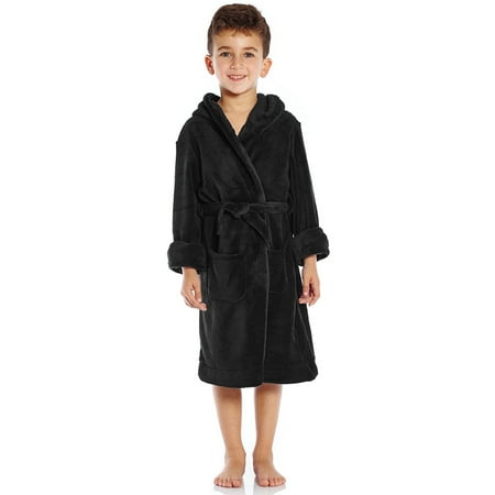 Leveret Kids Fleece Sleep Hooded Robe Black Size 12 Years