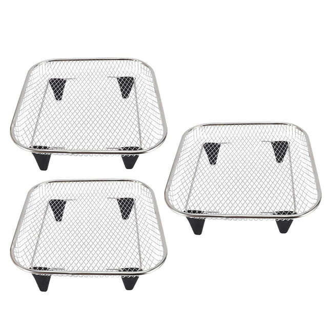 3 Pack Fryer Rack Set, 304 Stainless Steel Square Cooking Rack for Grilling Frying Steaming with Detachable Oil Filter Net for Air Fryer Inner Pot