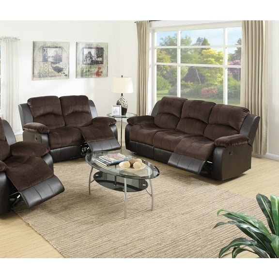 Comfortable 2pcs Sofa Set Reclining Padded Suede Cushion Motion Sofa And Loveseat Chocolate Plush Couch Living Room Furniture