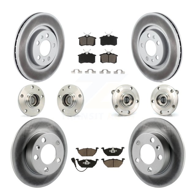 Transit Auto Front Rear Hub Bearing Coated Disc Brake Rotor and Ceramic Pad Kit (10Pc) for Car 2006 Volkswagen Jetta with 280mm Diameter 7th 8th Digit Of VIN Is "9M" or "1J" KBB-120630