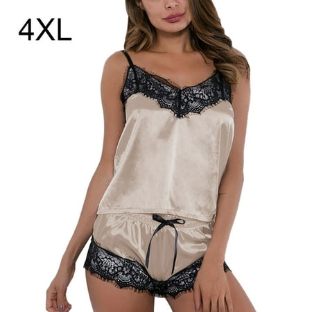 

Pajama Set Lace Strap Sleepwear Suit woman sleepwear suit Woman Summer Shorts Nightwear Apricot 4XL