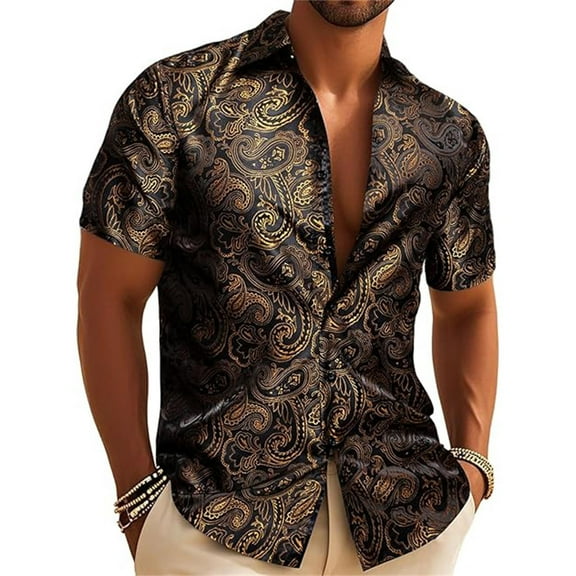 Men's Shirts Short Sleeve Button Down Full Printed Lapel Blouses Beach Casual Loose Fit Mens Hawaiian Shirt Brown L