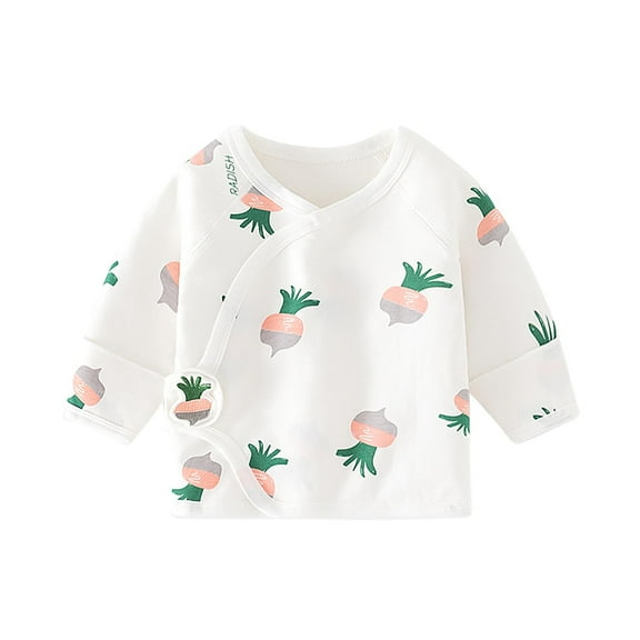 Zwiiyzr Newborn for Infant Boys Girls Unisex Summer Fall Cotton Baby Clothes Long Sleeve Side-Snap Kimono Tops 0-3 Months White