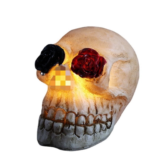 Halloween Glowing Resin Ornament - Scary Skeleton Prop - LED Lights - For Party, Home Desktop Decoration
