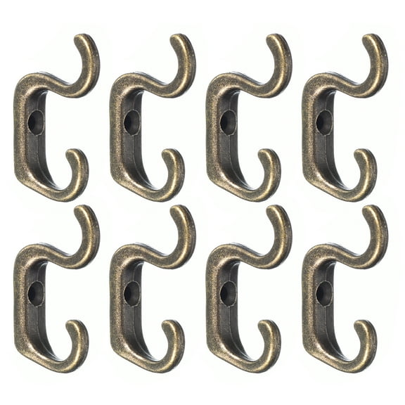 Wall Hooks, 8Pack - Zinc Alloy Double Prong Retro Hook, Mini Small Hooks for Hanging Towel Coat Backpack (Bronze)
