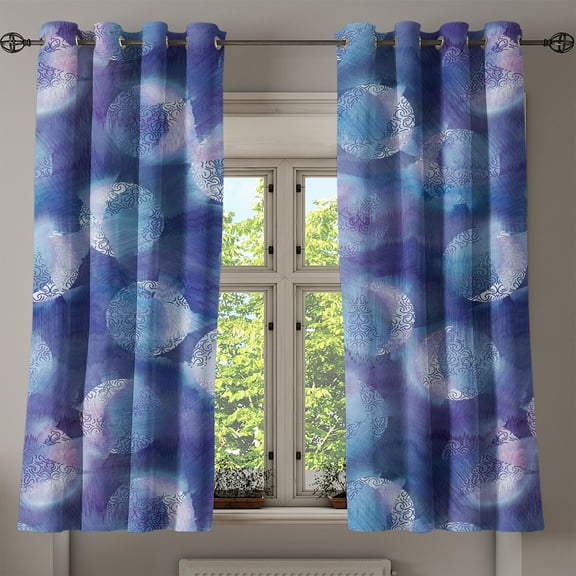 Ambesonne Moon Print Grommet Curtain, Crescent Bohemian Design, 50"x60", Dark Violet and Pale Sky Blue