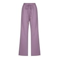 thumbnail image 4 of larppty Casual Cotton Linen Lounge Pants for Women - Plus Size Elastic Waist Lightweight Relaxed Fit Solid Trousers（Purple，M）, 4 of 4
