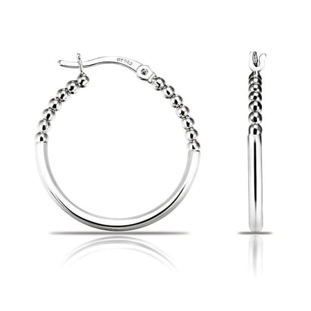 Tilo Jewelry .925 Sterling Silver Round Hoop Earring with Ball Design for Women
